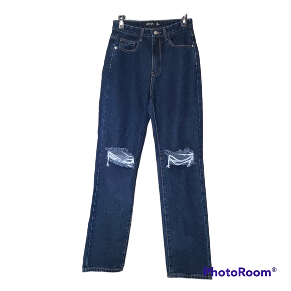 Nasty Gal Denim - Nasty Gal size 6 indigo ripped straight leg jeans nwot